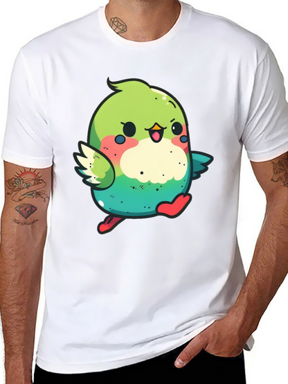 Cute Cartoon Bird Graphic Tee - Black