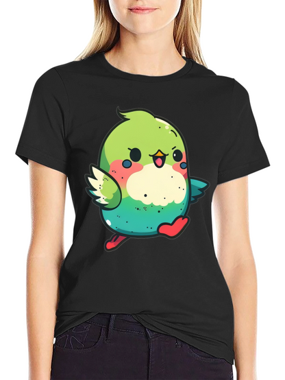 Cute Cartoon Bird Graphic Tee - Black