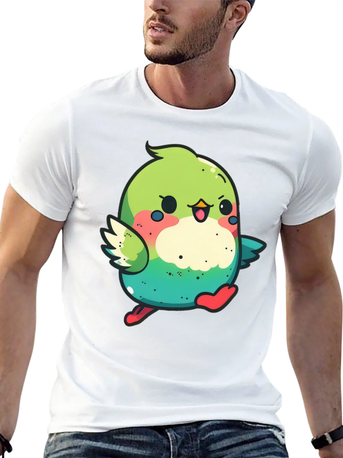 Cute Cartoon Bird Graphic Tee - Black