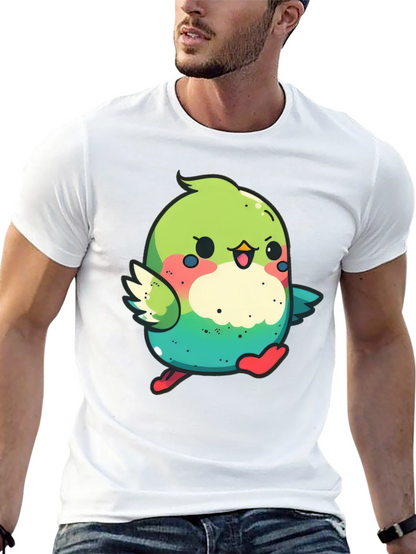 Cute Cartoon Bird Graphic Tee - Black