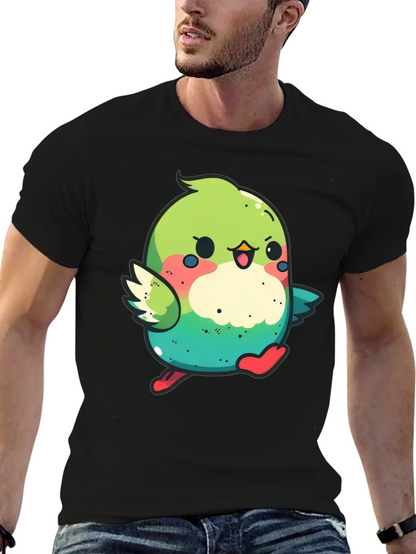 Cute Cartoon Bird Graphic Tee - Black
