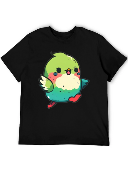 Cute Cartoon Bird Graphic Tee - Black