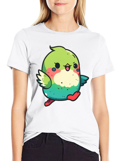 Cute Cartoon Bird Graphic Tee - Black