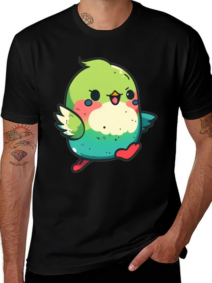Cute Cartoon Bird Graphic Tee - Black