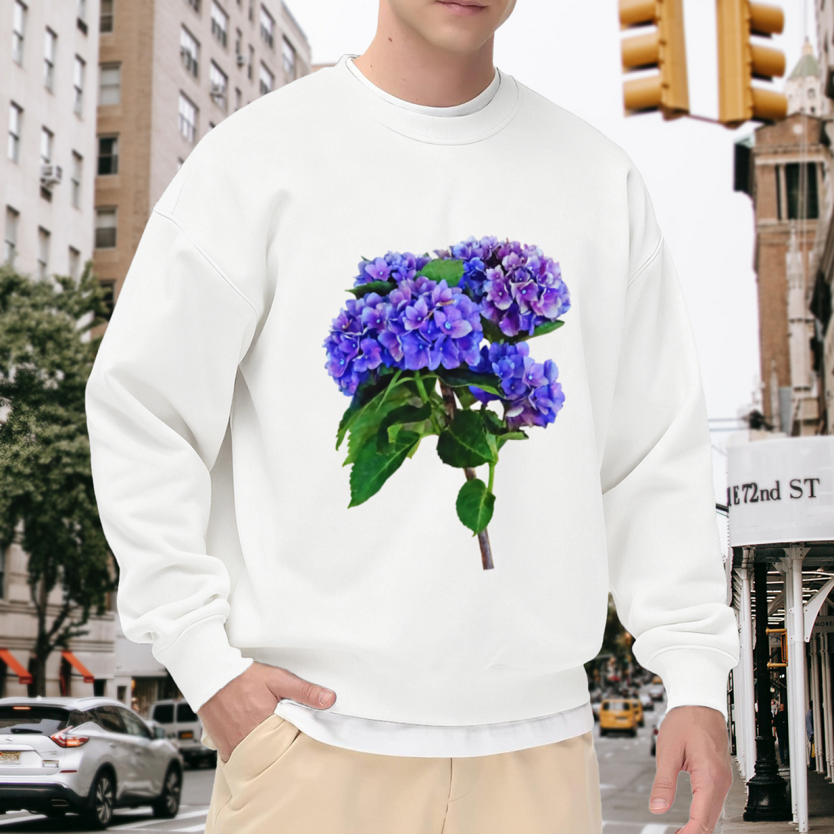 Hydrangea Flower Botanical Crewneck Sweatshirt, Garden Floral Pullover, Flower Lover Gift