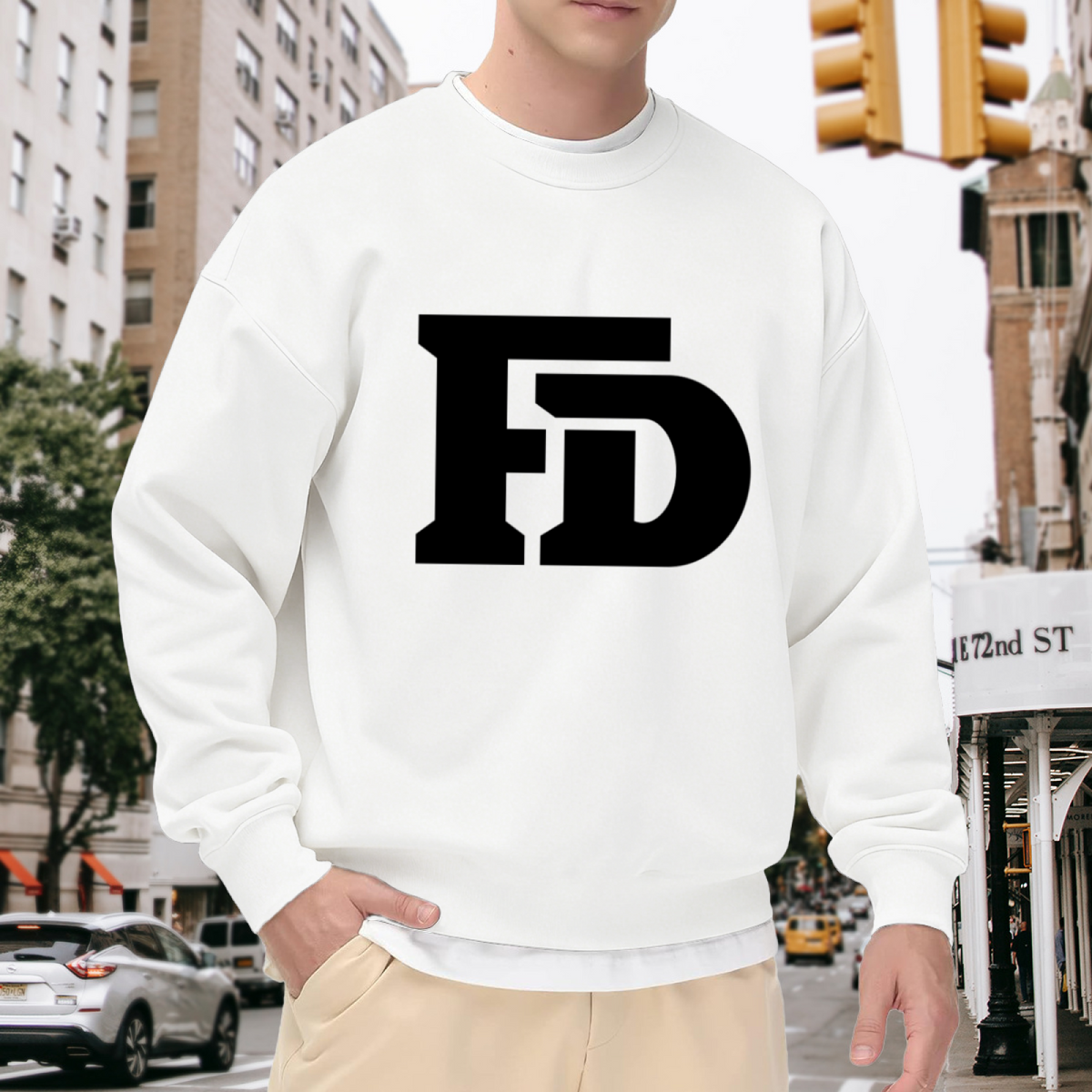FD Monogram Crewneck Sweatshirt - Classic Initial Letter Graphic Pullover, Minimalist Letterman Top, Personalized Style