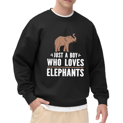Just A Boy Who Loves Elephants Cute Elephant Crewneck Sweatshirt | Kids Animal Lover Graphic Pullover, Zoo Gift