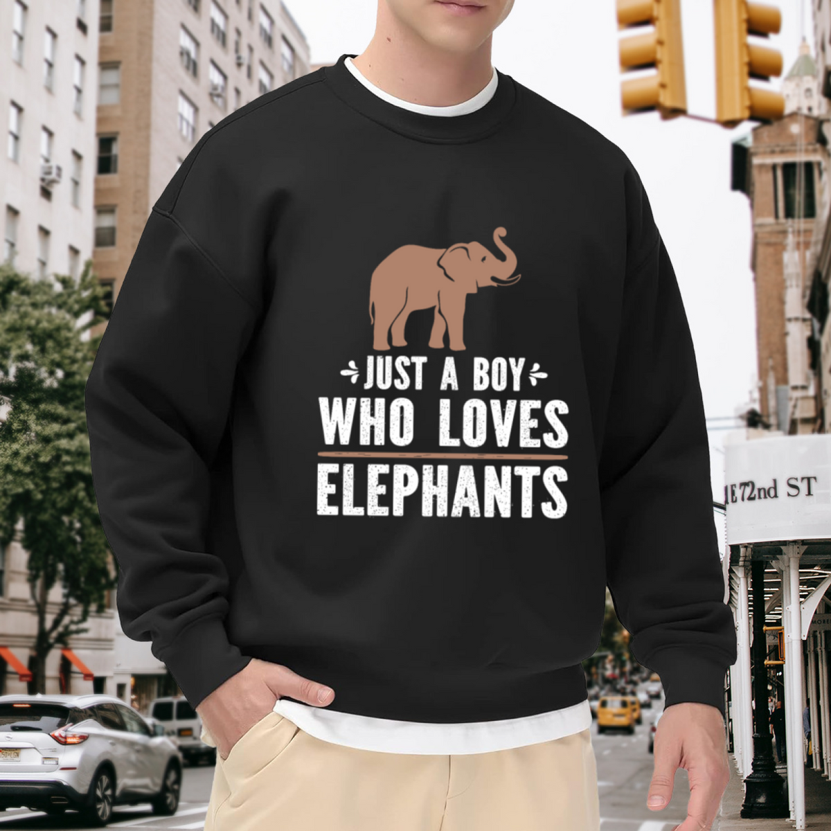Just A Boy Who Loves Elephants Cute Elephant Crewneck Sweatshirt | Kids Animal Lover Graphic Pullover, Zoo Gift