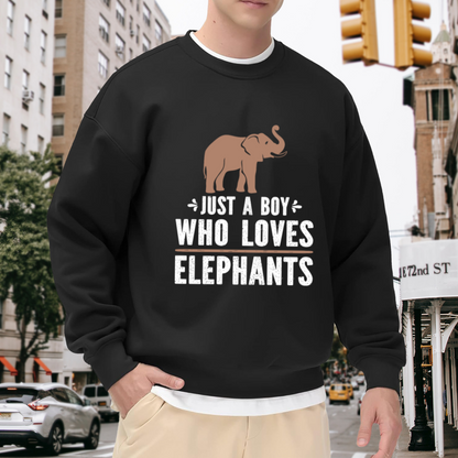 Just A Boy Who Loves Elephants Cute Elephant Crewneck Sweatshirt | Kids Animal Lover Graphic Pullover, Zoo Gift