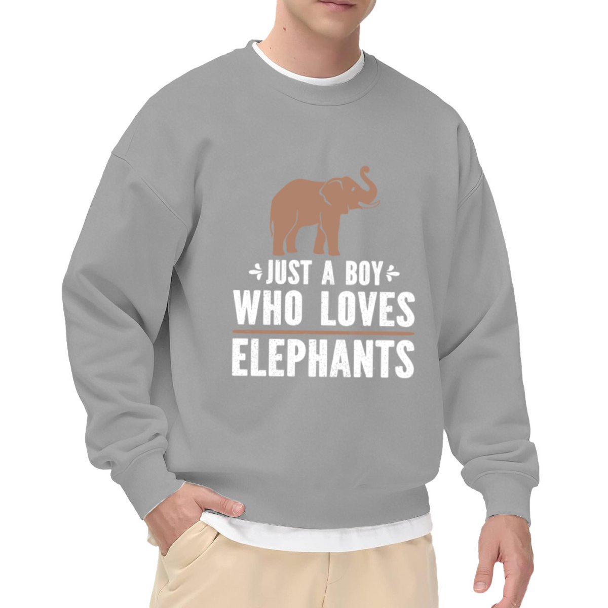 Just A Boy Who Loves Elephants Cute Elephant Crewneck Sweatshirt | Kids Animal Lover Graphic Pullover, Zoo Gift