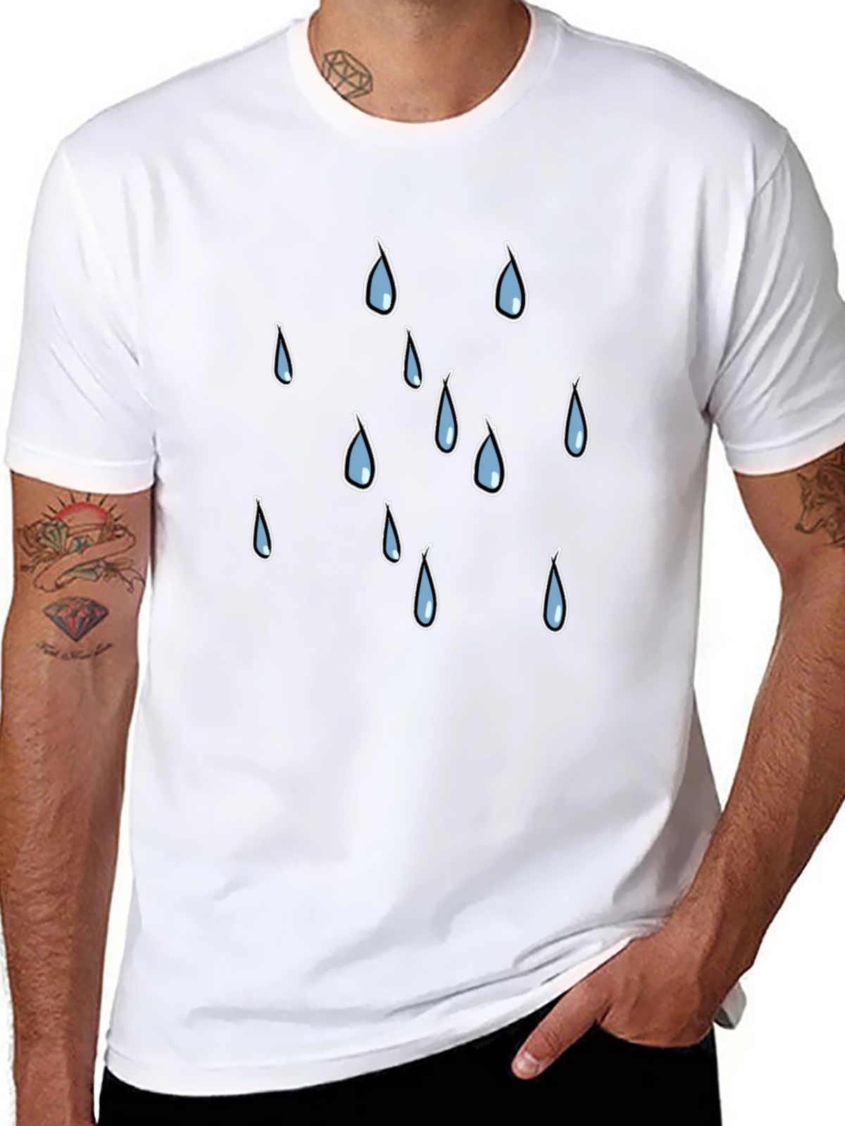 Rain Drop Graphic Tee - Black Cotton T-Shirt