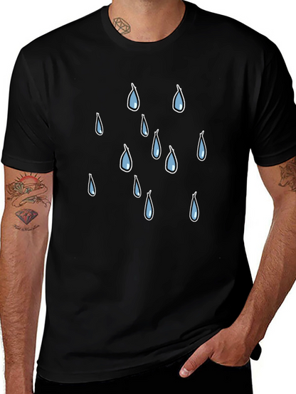 Rain Drop Graphic Tee - Black Cotton T-Shirt