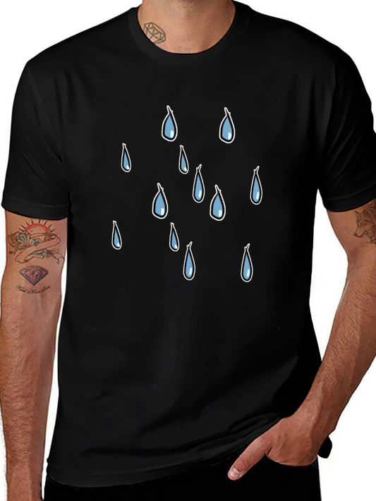 Rain Drop Graphic Tee - Black Cotton T-Shirt