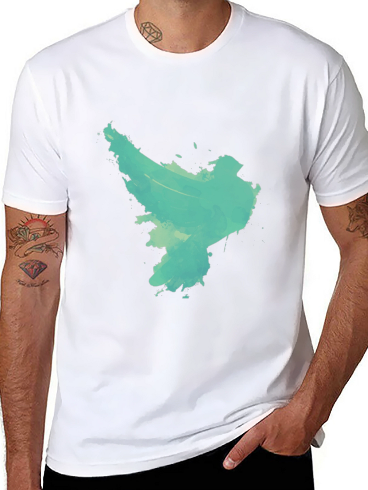 Abstract Turquoise Graphic Black T-Shirt