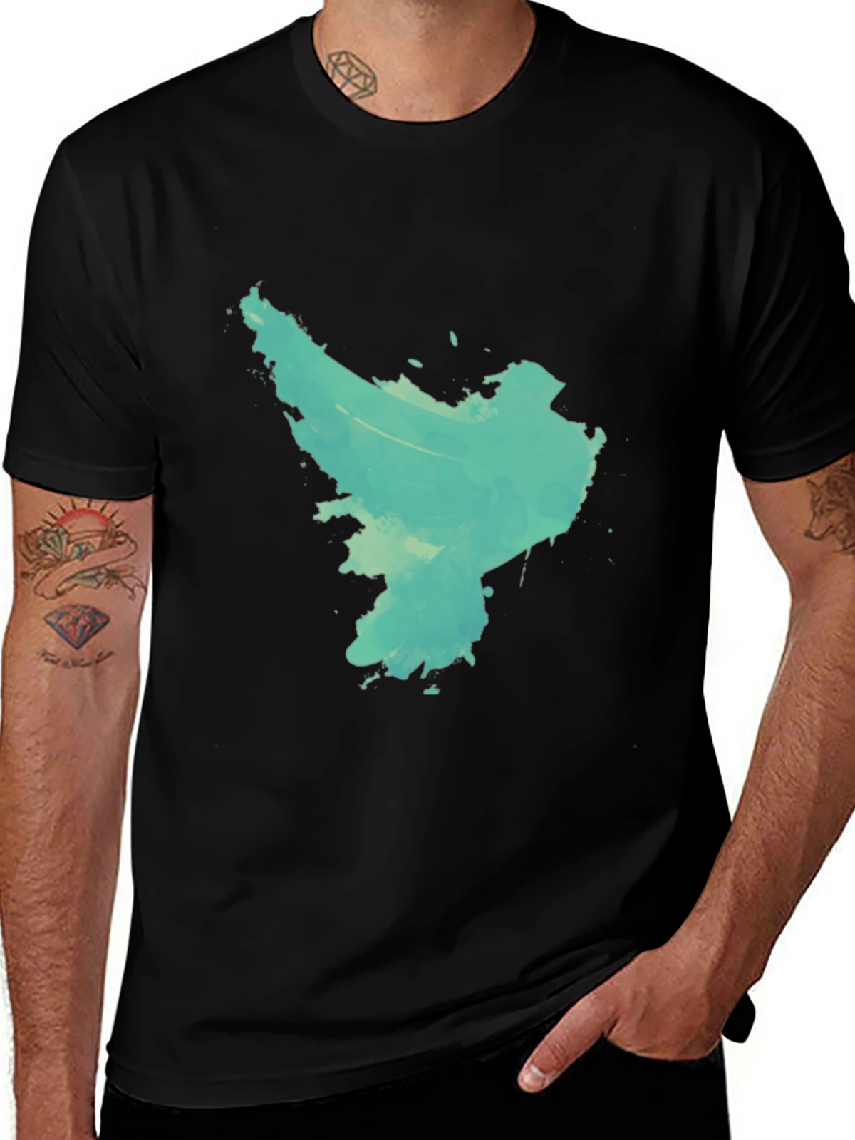 Abstract Turquoise Graphic Black T-Shirt