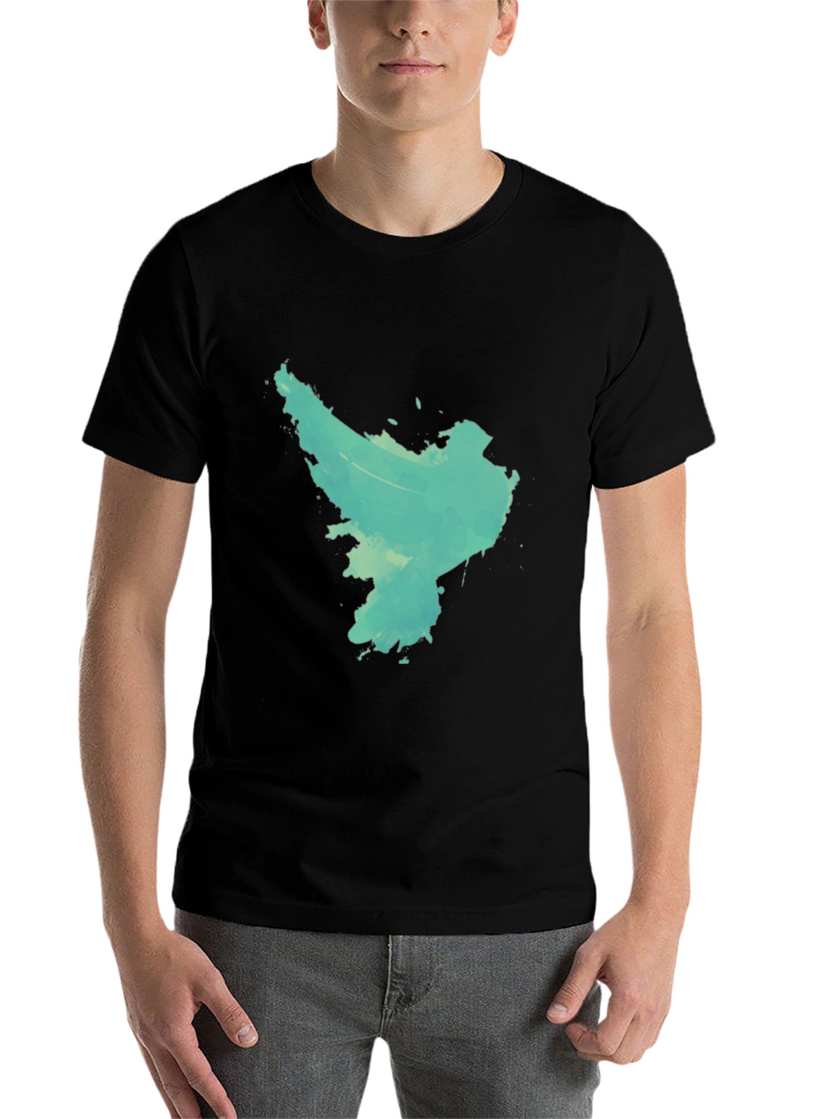 Abstract Turquoise Graphic Black T-Shirt