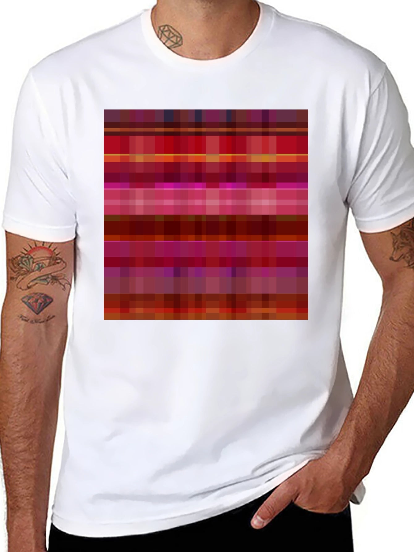 Retro Pixel Pattern Black T-Shirt
