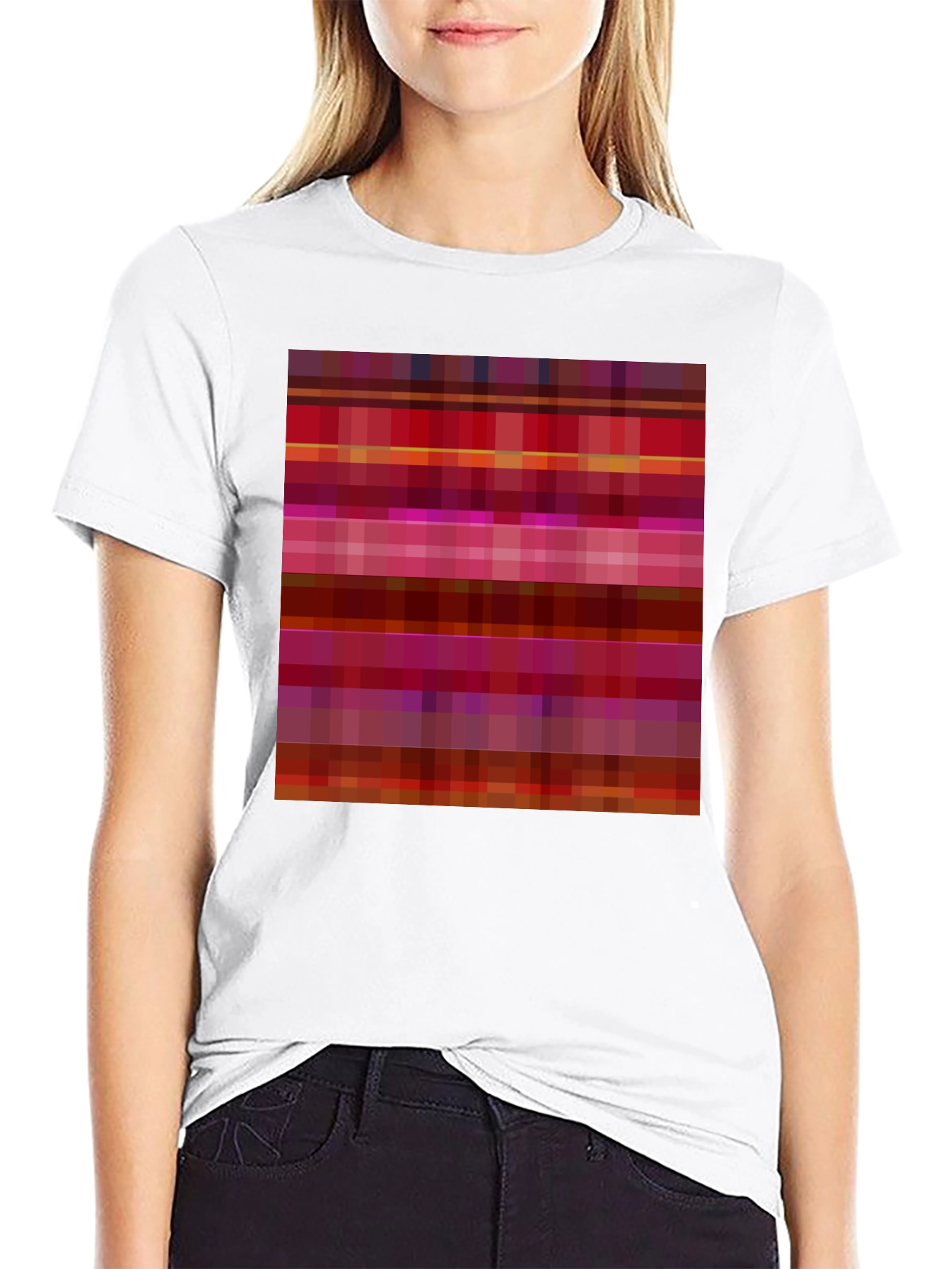 Retro Pixel Pattern Black T-Shirt