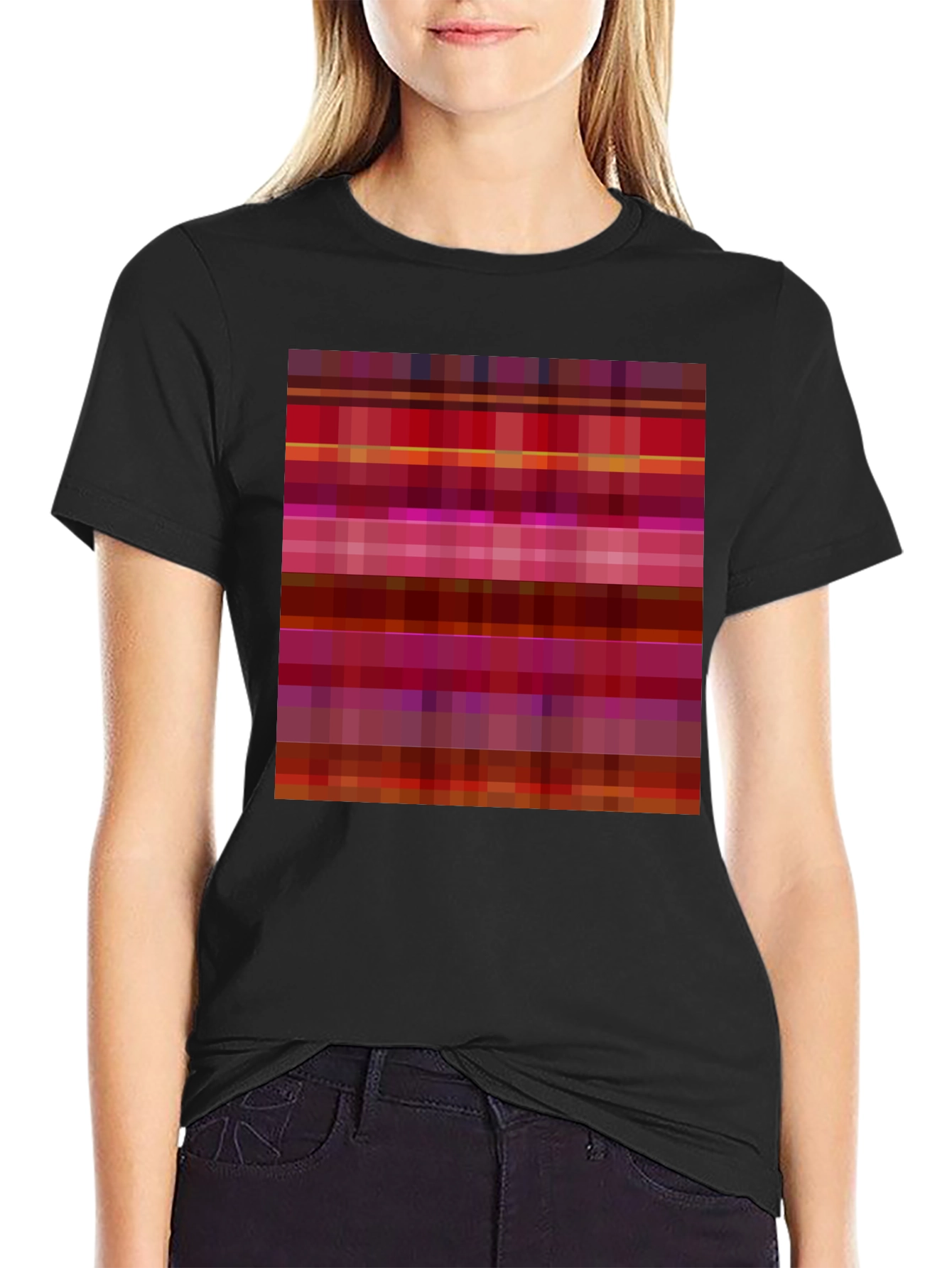 Retro Pixel Pattern Black T-Shirt