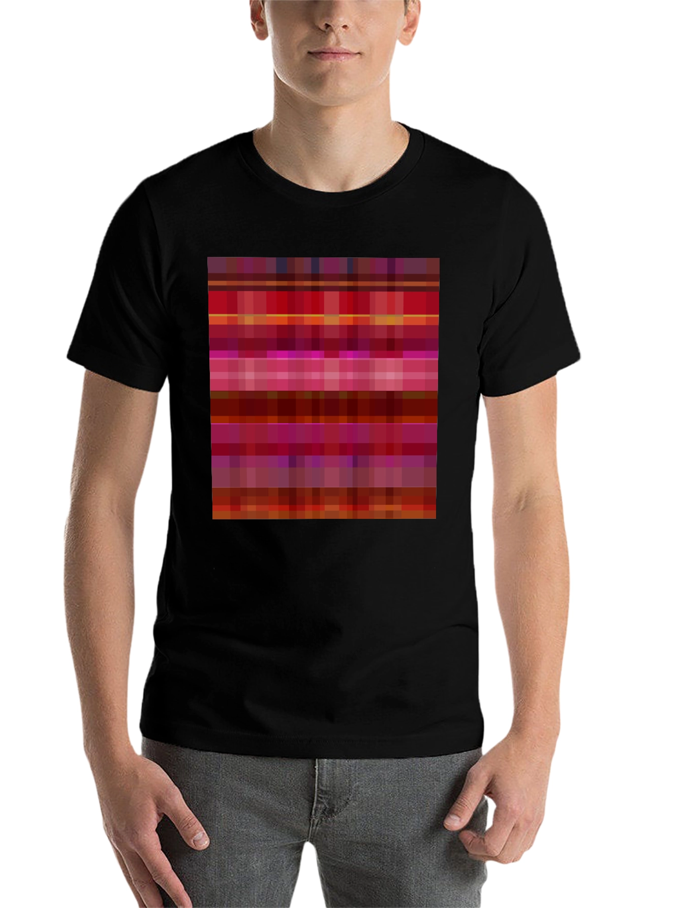 Retro Pixel Pattern Black T-Shirt
