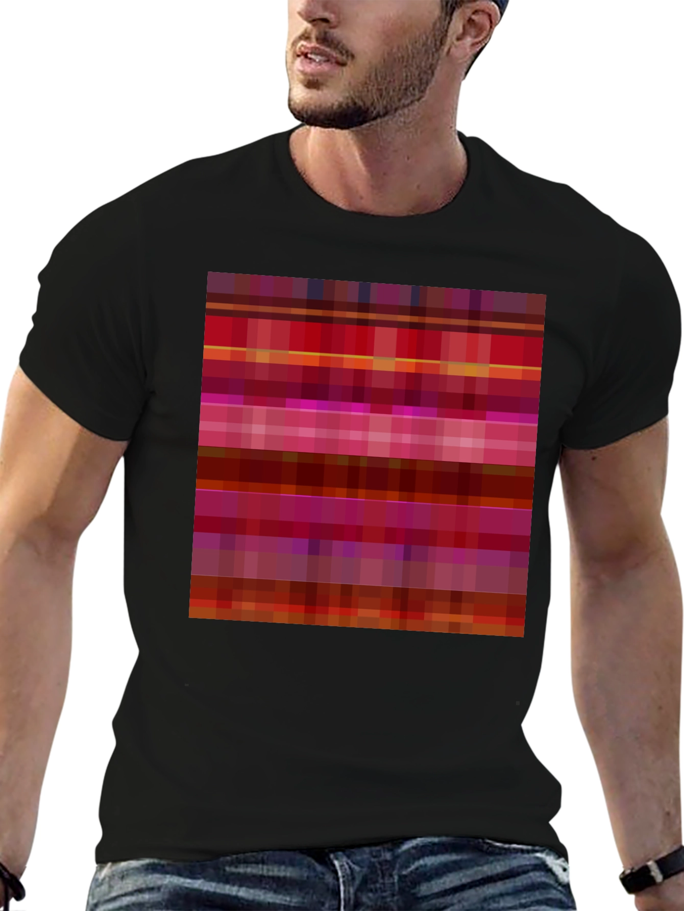 Retro Pixel Pattern Black T-Shirt