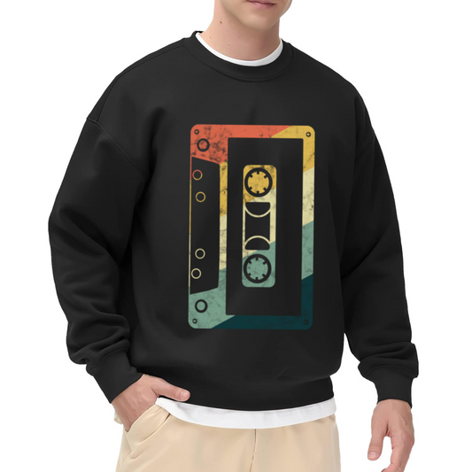 Retro Cassette Tape Sunset Gradient Crewneck Sweatshirt | Vintage Mixtape Distressed Pullover, 80s Nostalgia Gift