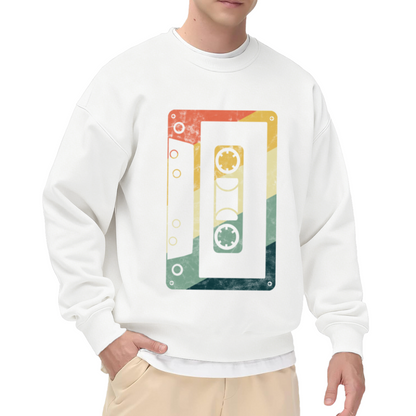 Retro Cassette Tape Sunset Gradient Crewneck Sweatshirt | Vintage Mixtape Distressed Pullover, 80s Nostalgia Gift