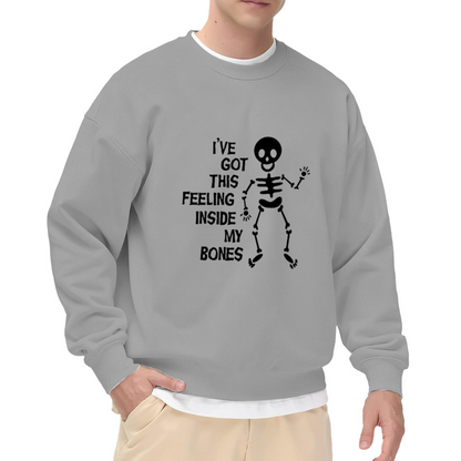 Cartoon Skeleton Feeling Inside My Bones Sweatshirt | Funny Halloween Graphic Crewneck, Hand-Drawn Skull Pullover Top, Spooky Gift for Women Men