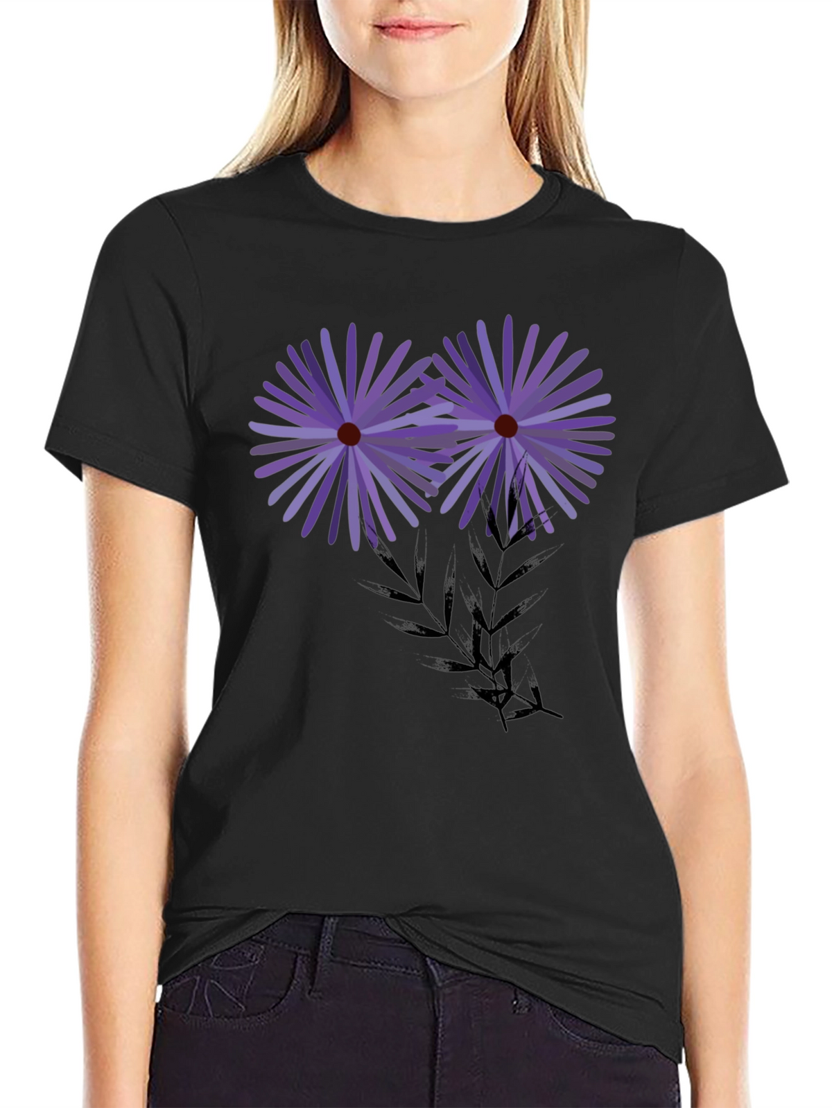 Floral Graphic Black T-Shirt - Artistic Blossom Design