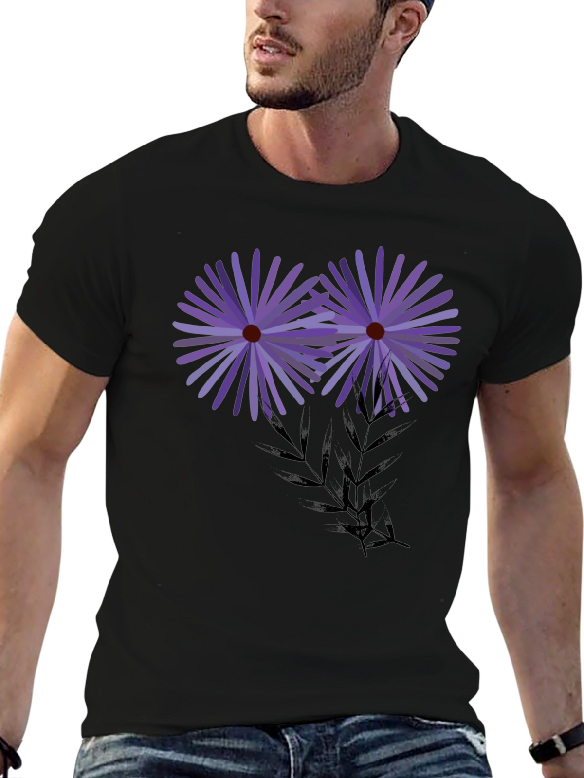 Floral Graphic Black T-Shirt - Artistic Blossom Design