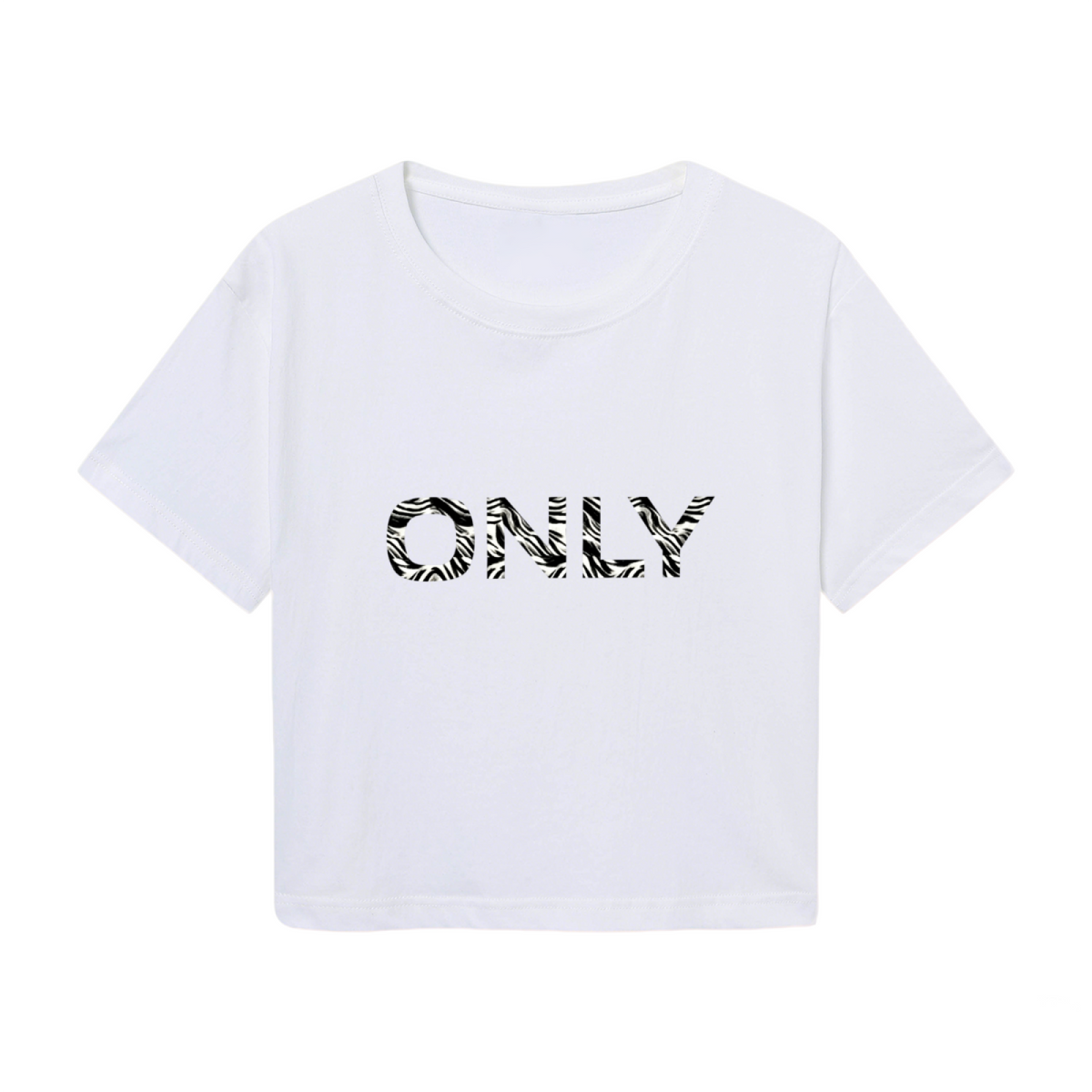 Zebra Striped ONLY Minimal White Crop Top ¨C Simple Trendy Streetwear Short Tee
