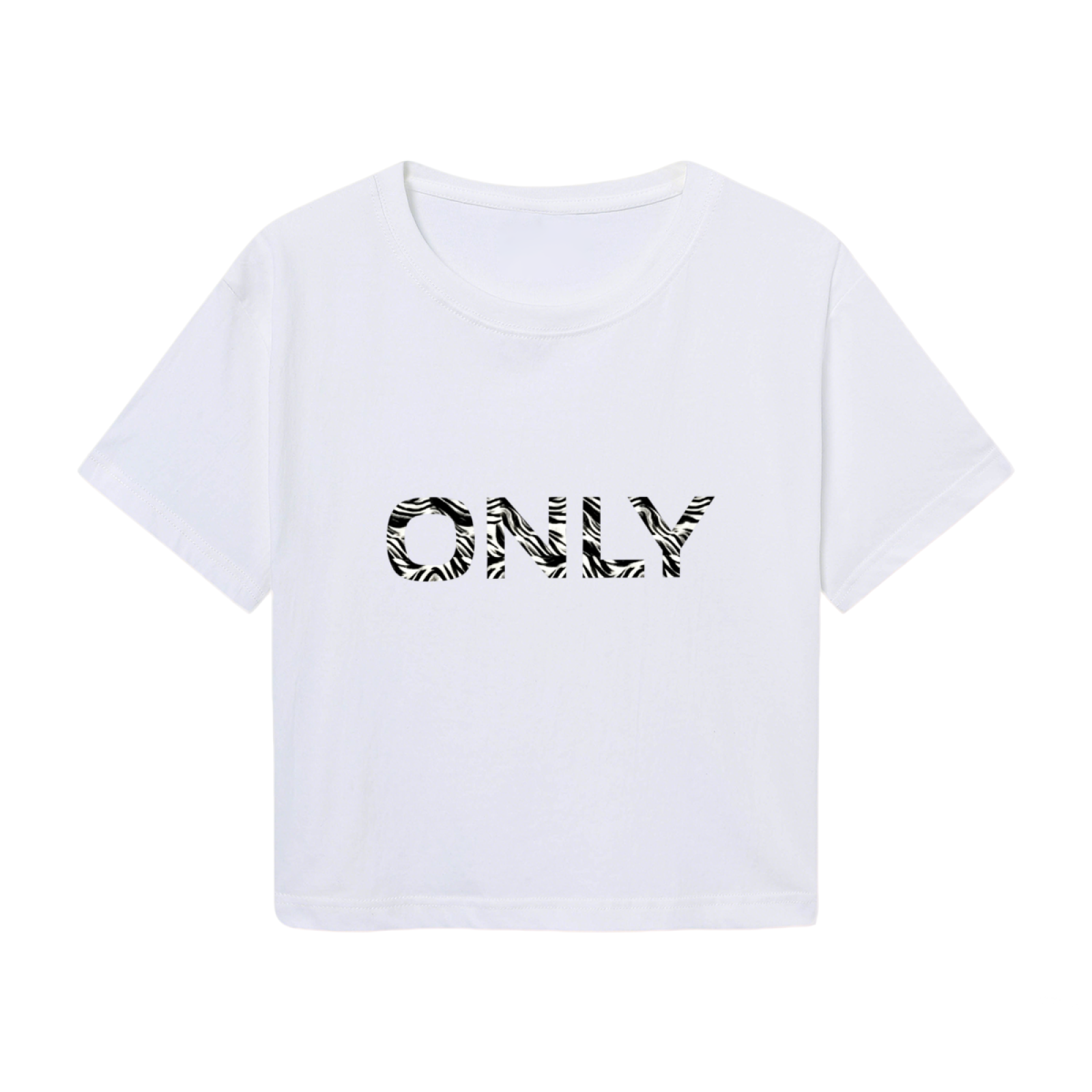 Zebra Striped ONLY Minimal White Crop Top ¨C Simple Trendy Streetwear Short Tee