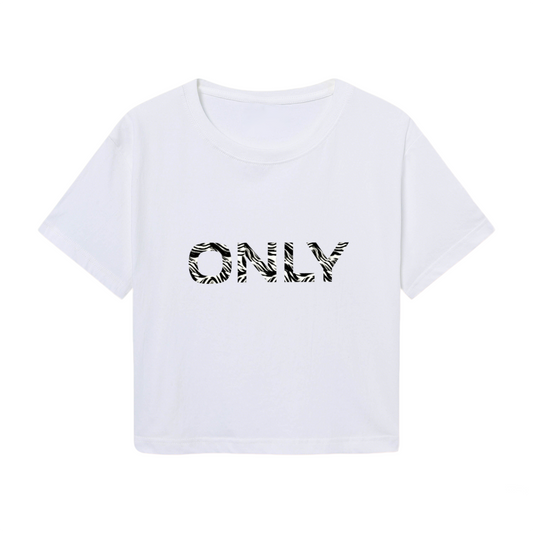 Zebra Striped ONLY Minimal White Crop Top ¨C Simple Trendy Streetwear Short Tee