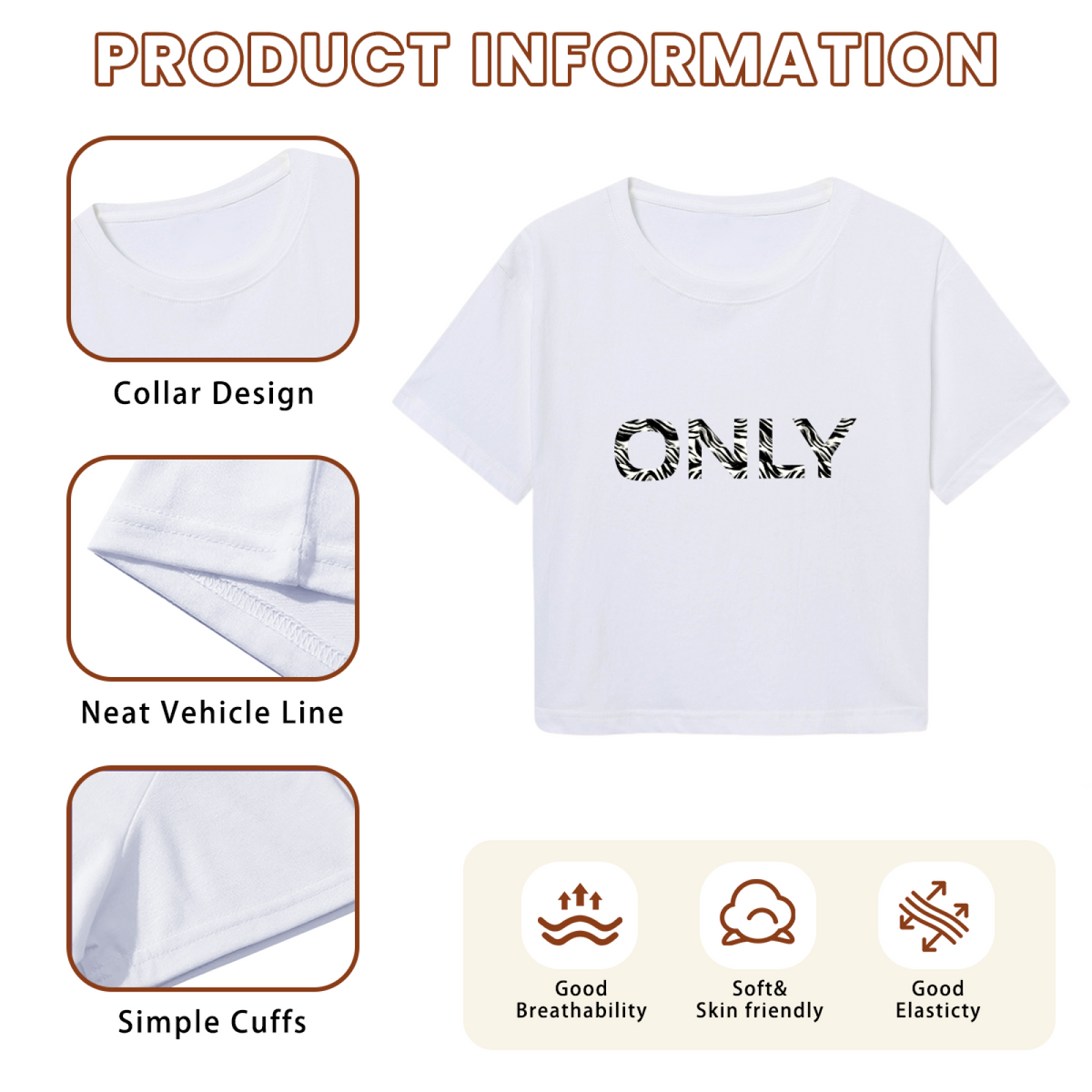 Zebra Striped ONLY Minimal White Crop Top ¨C Simple Trendy Streetwear Short Tee