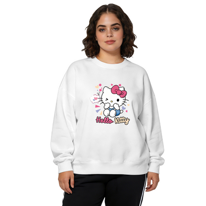 Playful Wink Hello Kitty Colorful Print Crewneck Sweatshirt