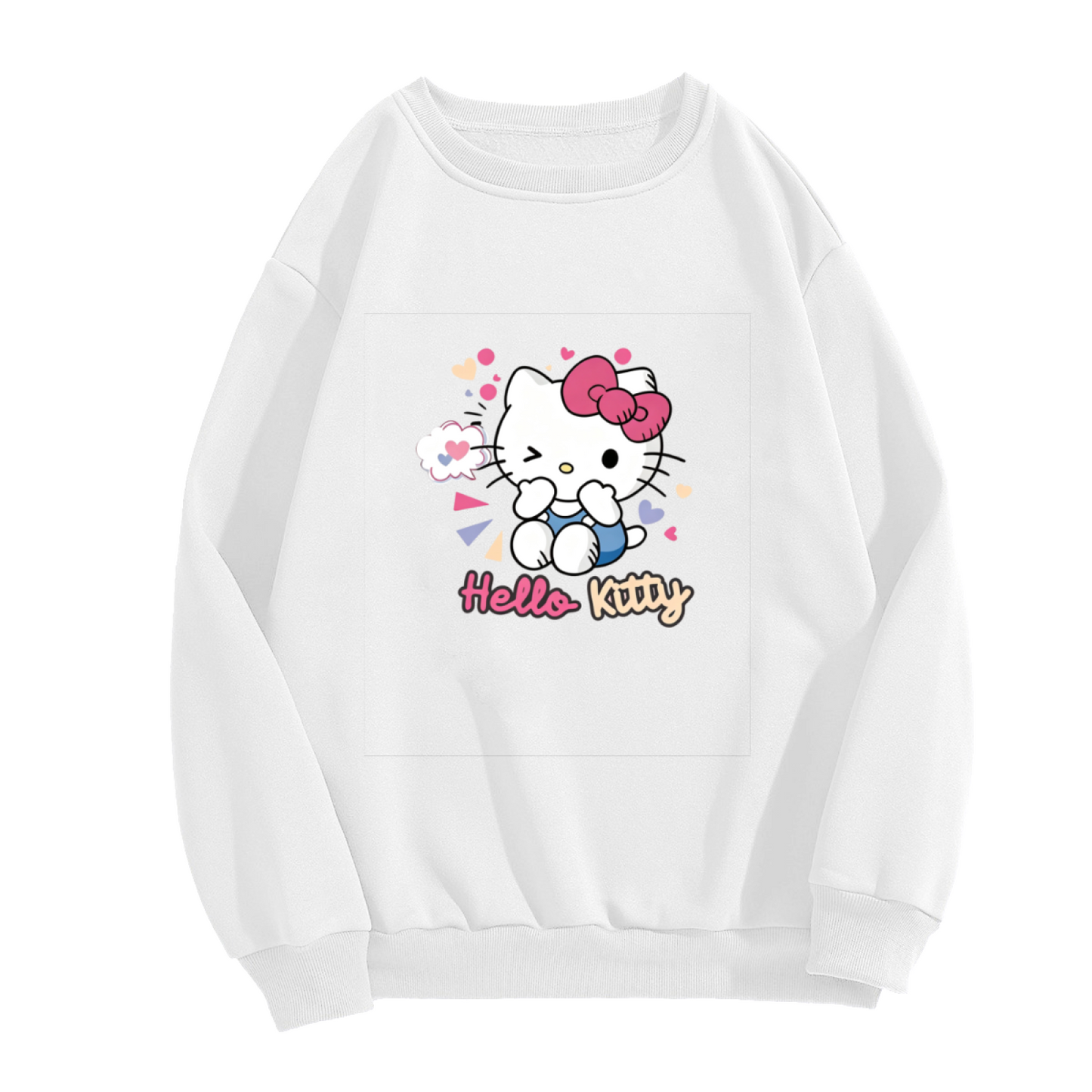 Playful Wink Hello Kitty Colorful Print Crewneck Sweatshirt