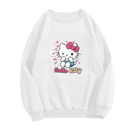 Playful Wink Hello Kitty Colorful Print Crewneck Sweatshirt