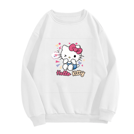 Playful Wink Hello Kitty Colorful Print Crewneck Sweatshirt