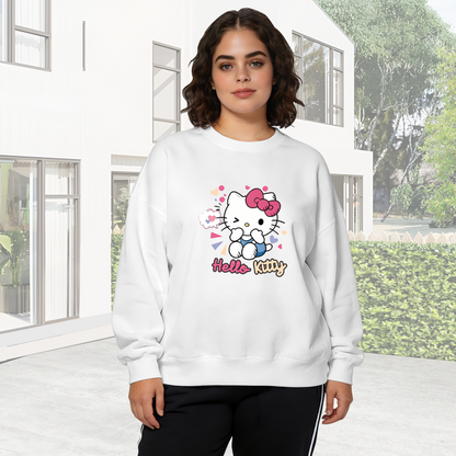 Playful Wink Hello Kitty Colorful Print Crewneck Sweatshirt
