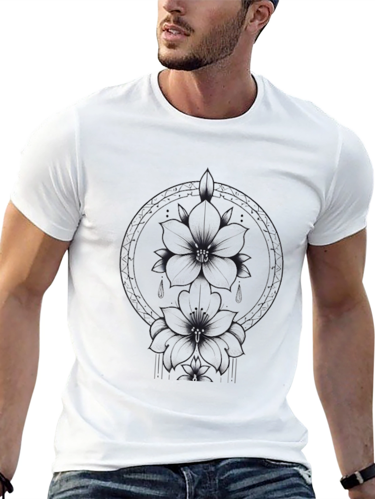 Floral Graphic Print Black T-Shirt