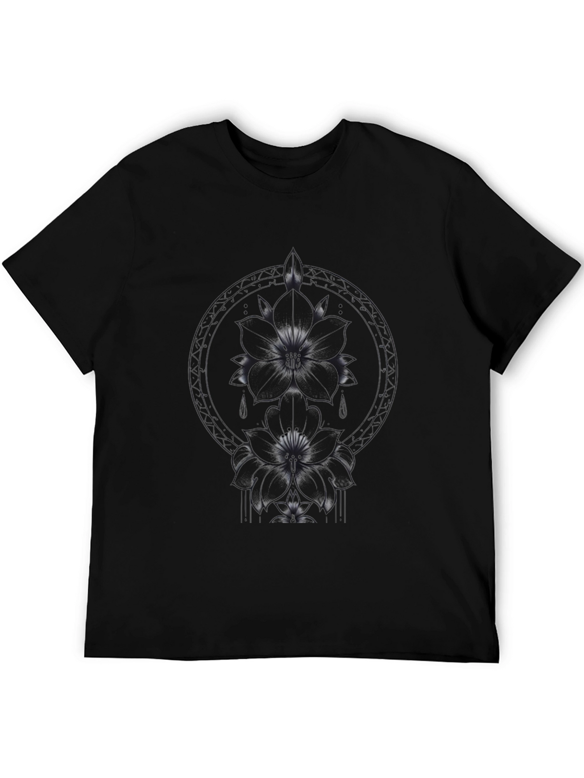 Floral Graphic Print Black T-Shirt