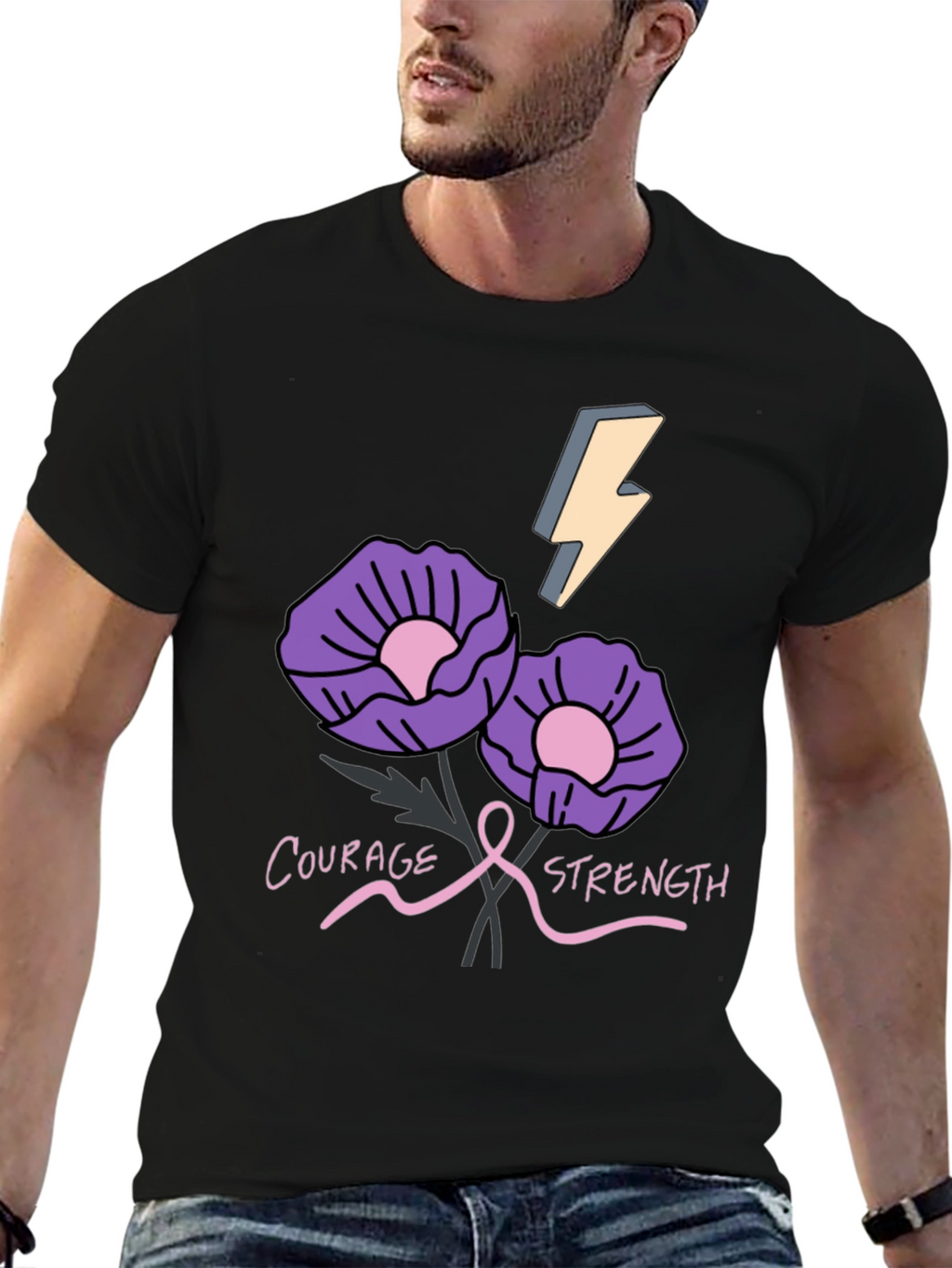 Courage Strength Flower Graphic T-Shirt