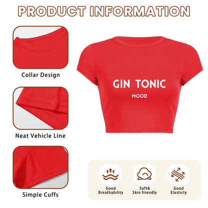 Gin Tonic Mood Red Slim Fit Crop Top ¨C Cocktail Lover Y2K Baby Tee