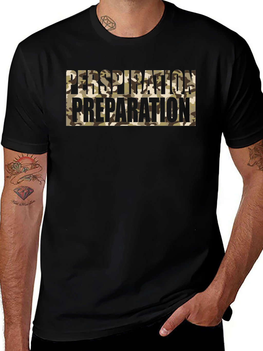 Perspiration Preparation Camo Graphic Tee