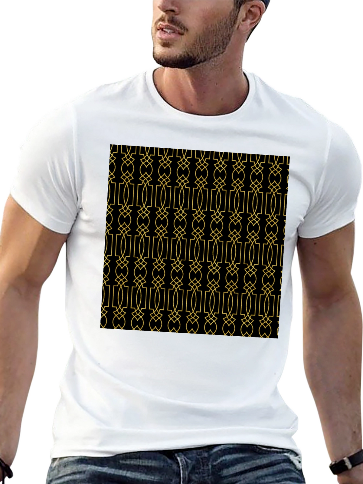Geometric Patterned Black T-Shirt
