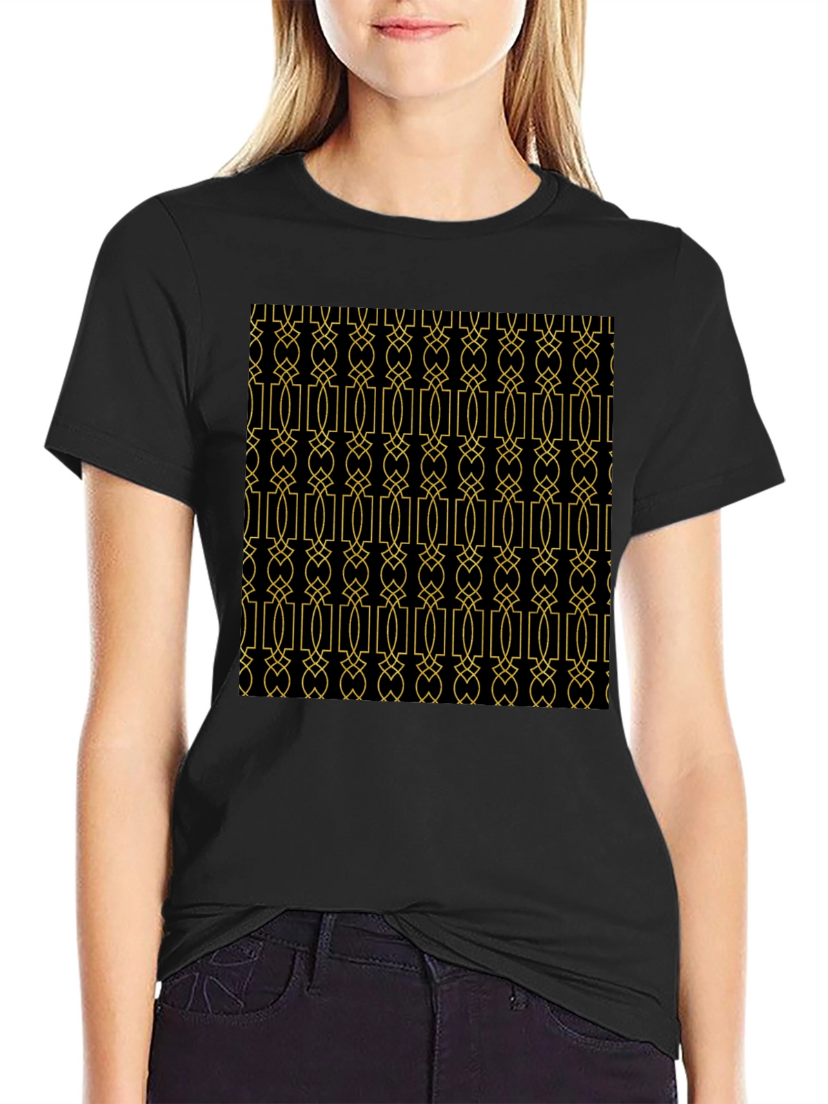 Geometric Patterned Black T-Shirt