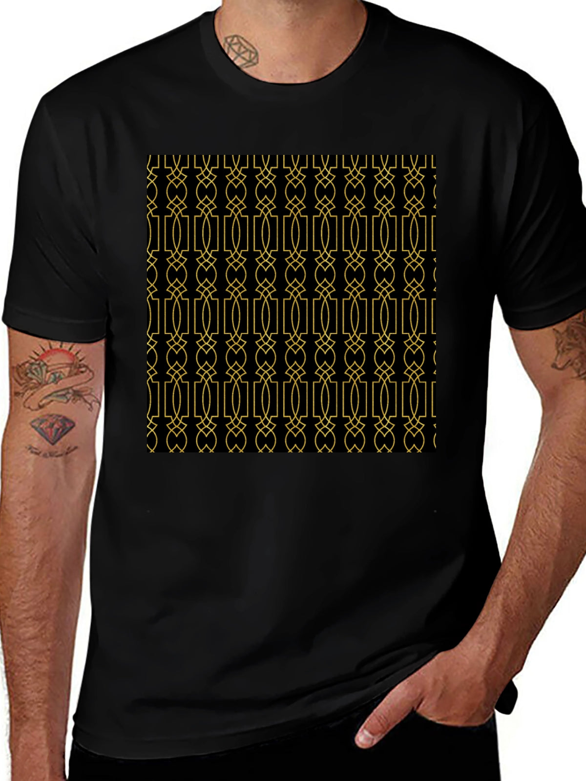 Geometric Patterned Black T-Shirt