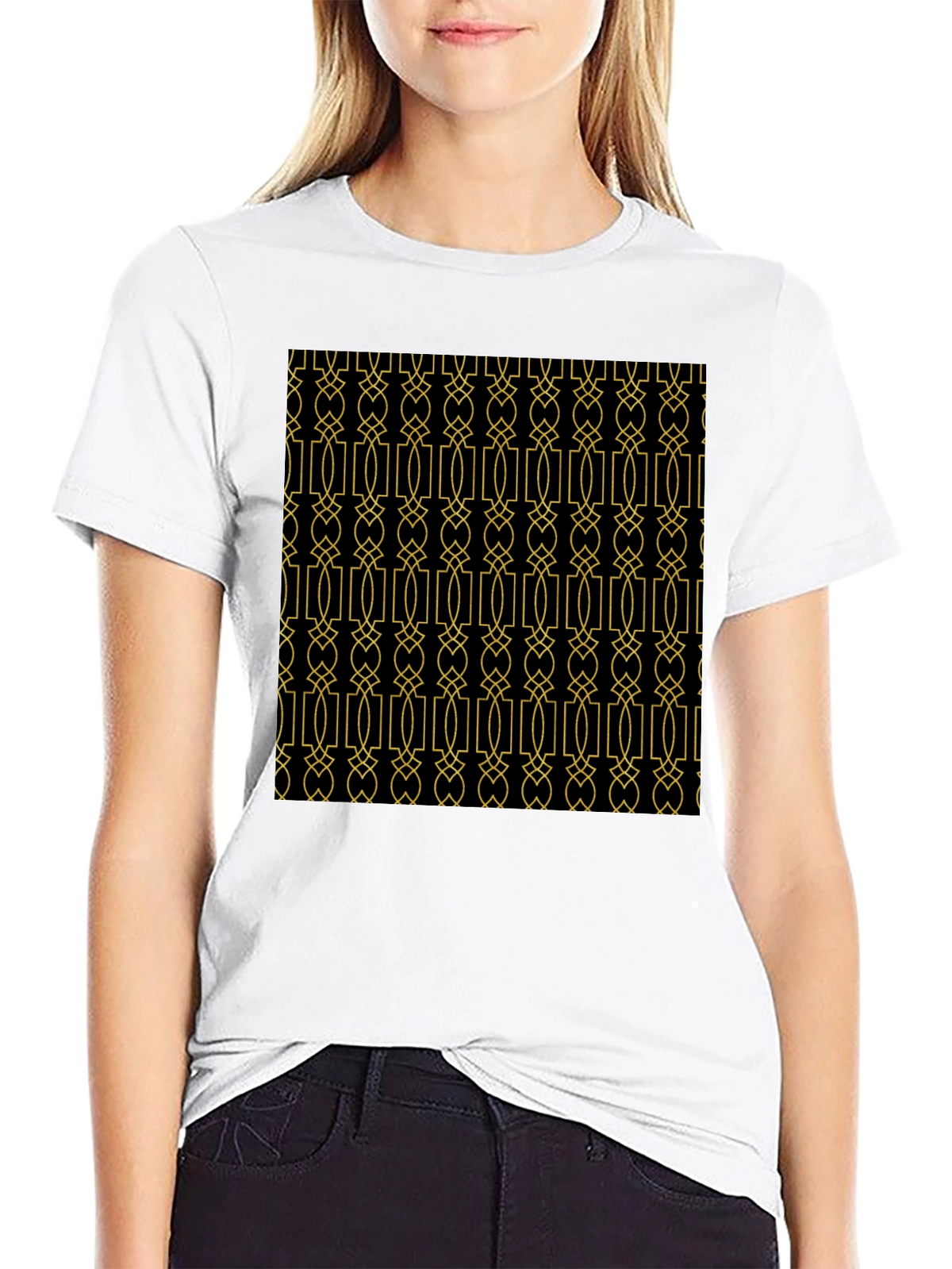 Geometric Patterned Black T-Shirt
