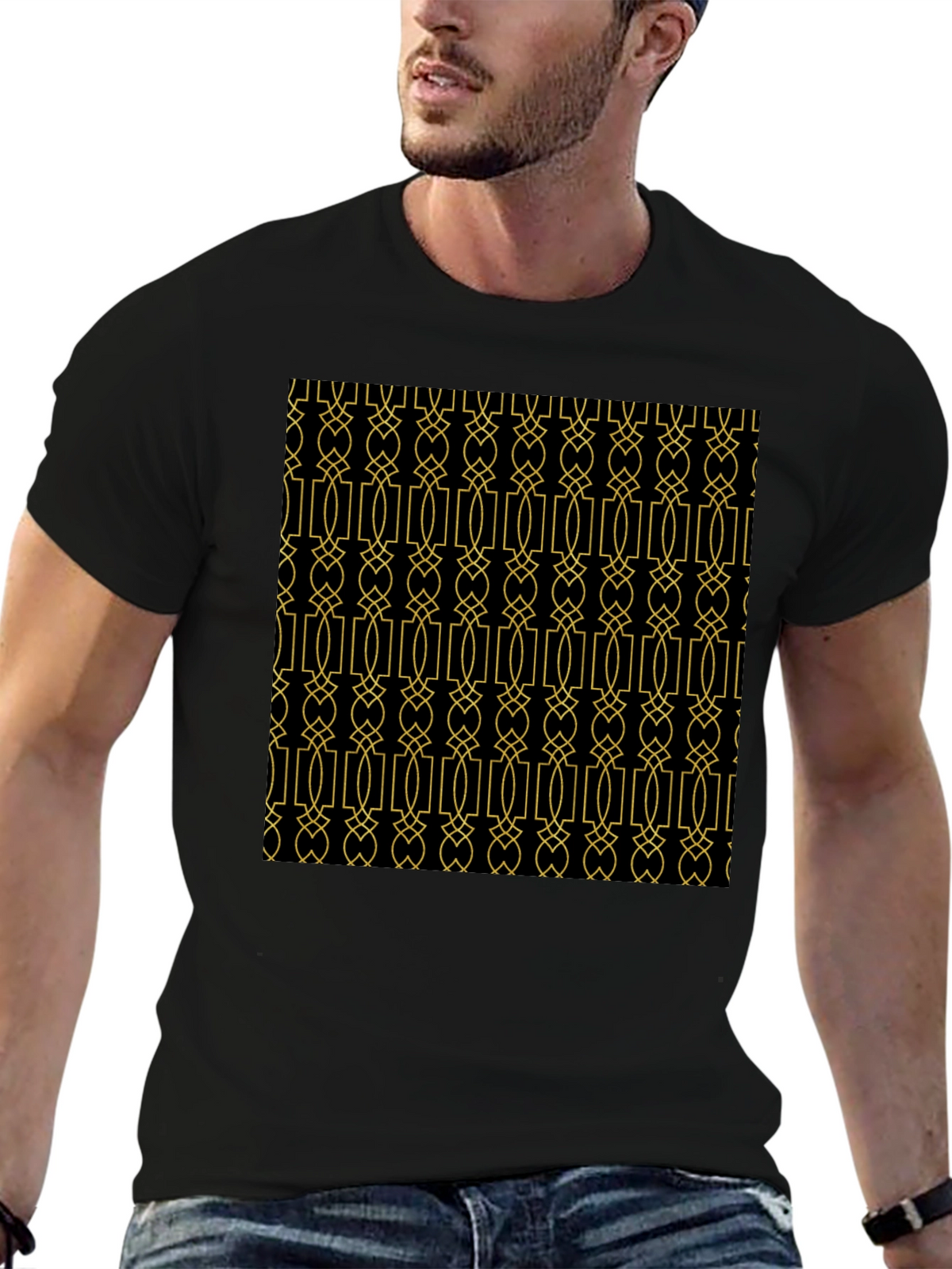 Geometric Patterned Black T-Shirt