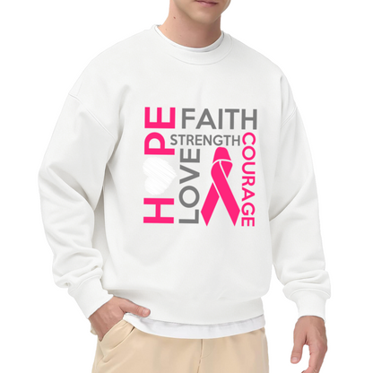 Pink Ribbon Breast Cancer Awareness Crewneck Sweatshirt | Hope Faith Strength Courage Love Pullover, Survivor Support Gift